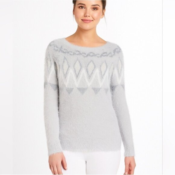 LC Lauren Conrad Sweaters - LC Lauren Conrad Women's Sweater Gray Purple Sz S Fair Isle Boat Neck Soft Cozy